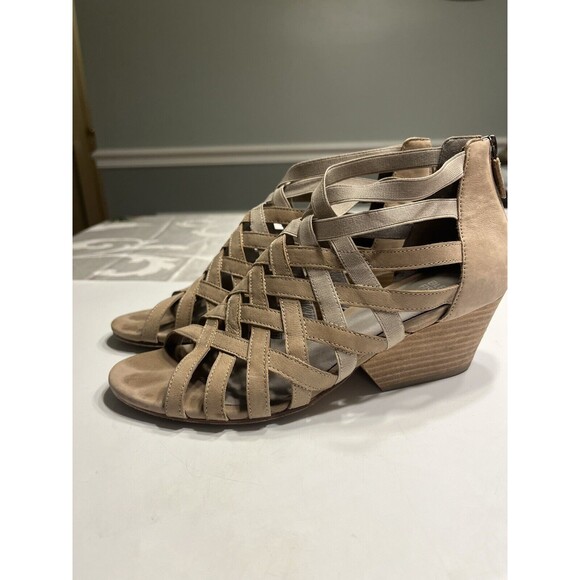 Eileen Fisher Oodle Cross Cross Strappy Tan Brown Block Heel Open Toe Sandals 9 - Picture 2 of 14